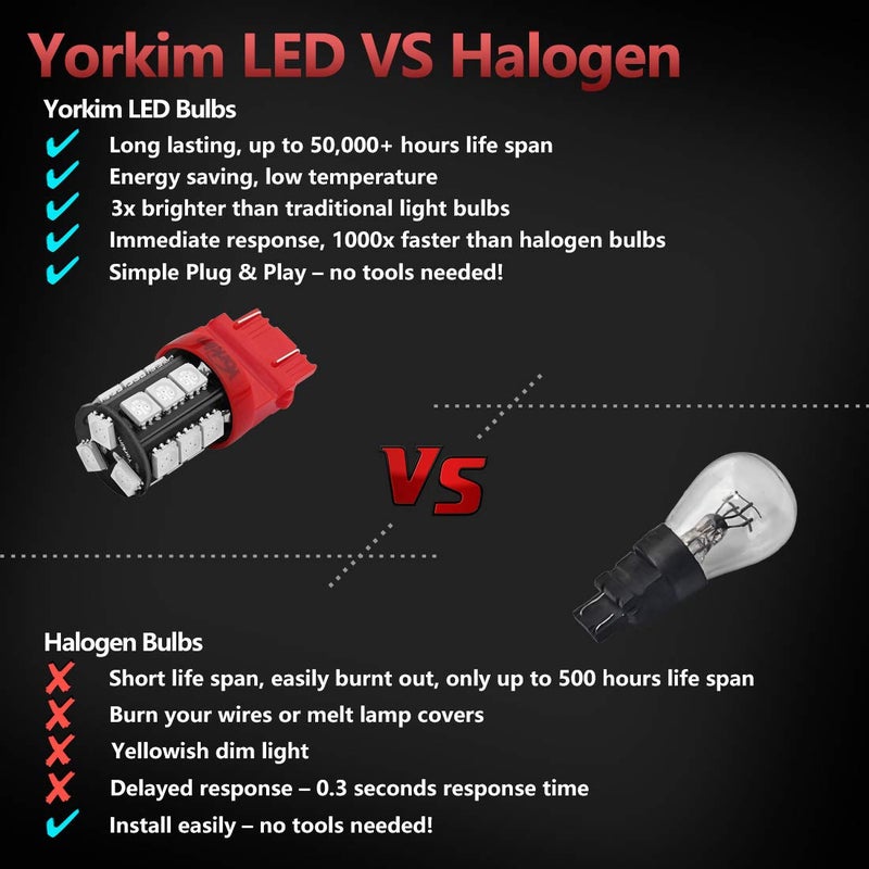 Yorkim 3157 Red LED Light Bulbs, 3056 3057 3156 3157 4157, 360 Degree Lighting Angle, Super Bright, Non-Polarity Design, Easy to Install - Image 3